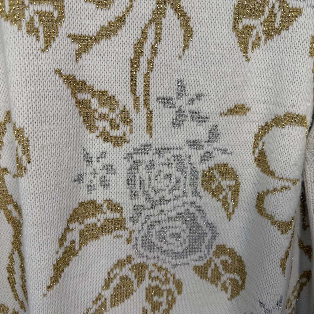 Vintage Dana Scott Metallic Floral Bow Sweater Size Medium - Picture 2 of 6
